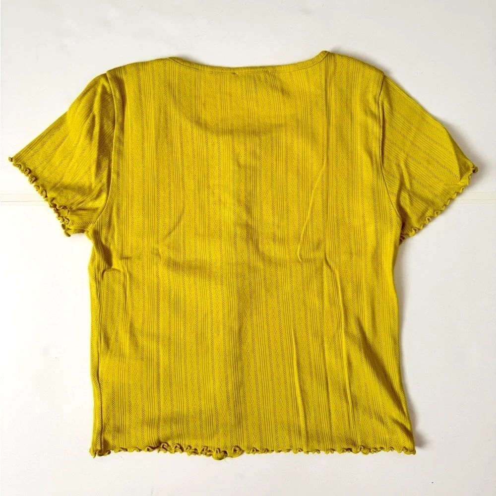 J.Crew Pointelle Cotton Knit Short Sleeve Cardigan Yellow Small